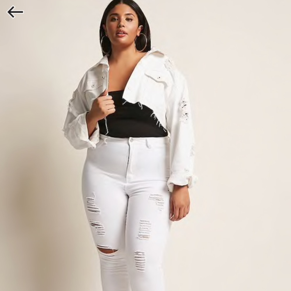 F21 Plus skinny high waist distressed white denim